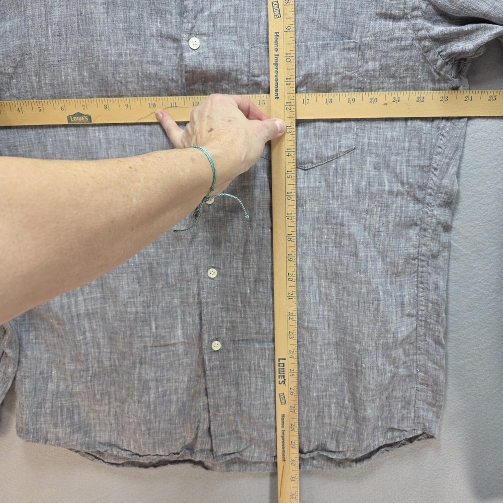 Uniqlo Linen Button Front Shirt‎ Mens L Long Sleeve Collared Neutral Gray Office - Picture 9 of 11